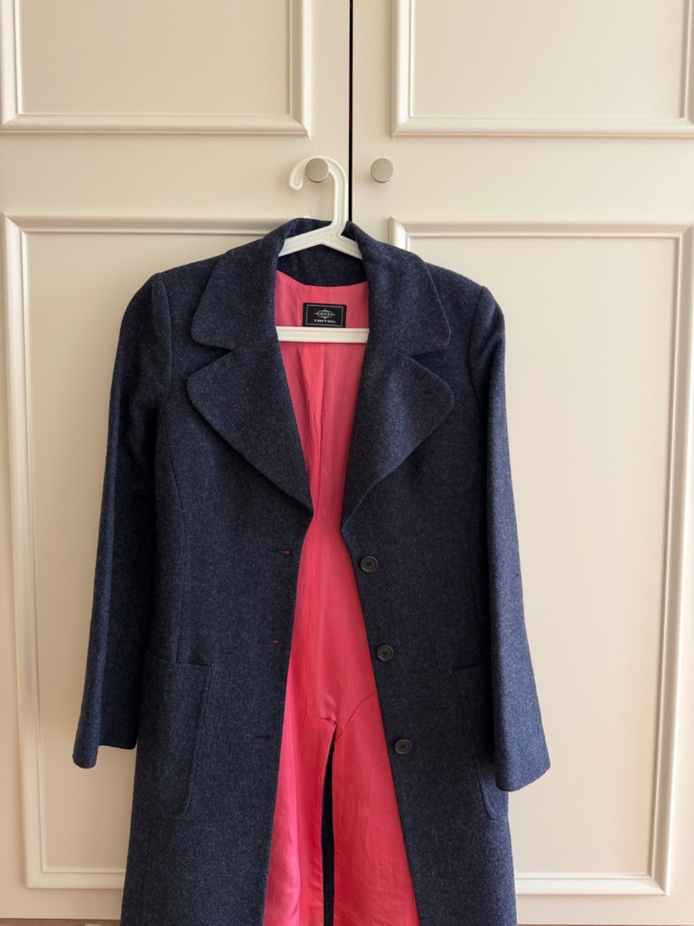 Tailored Navy Blazer Coat with Pink Lining